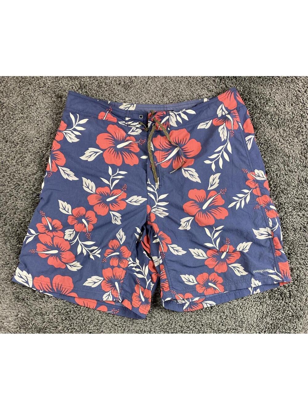 Vintage Patagonia Blue Hibiscus Wavefarer Board Shorts Swim Trunks Floral VTG 36